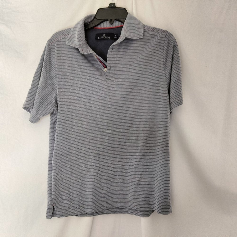 Rainforest Mens Gray with black horizontal stripes Casual Polo Shirt Size Small